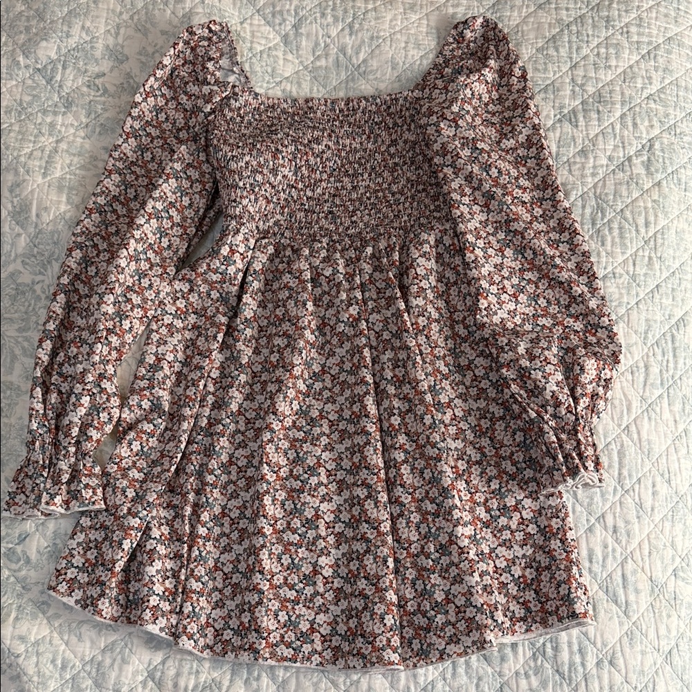 SHEIN Floral Long Sleeve Dress - Red and White